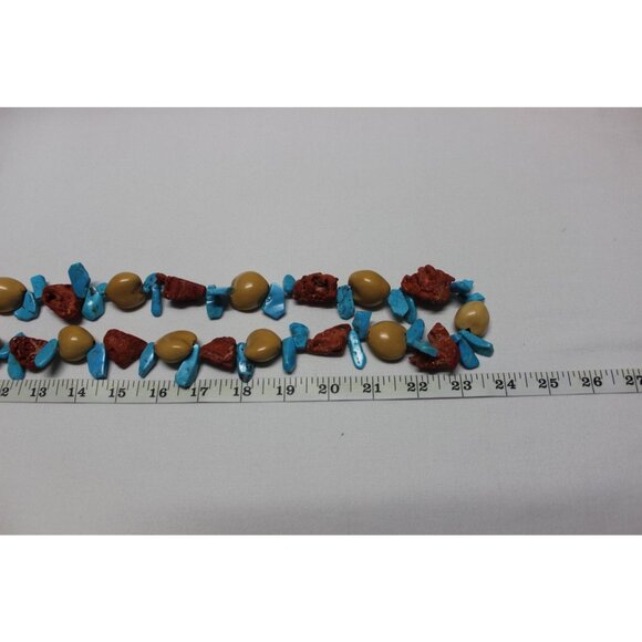 Chunky turquoise free form coral kukui nut vintage indigenous necklace - Picture 10 of 10